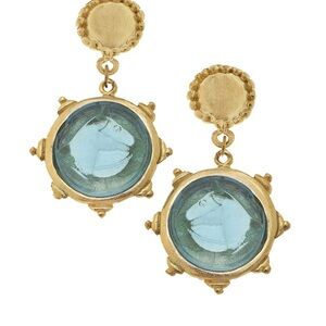 Equatrian horse Elegant Gold and Blue Drop Earrings Venetian glass